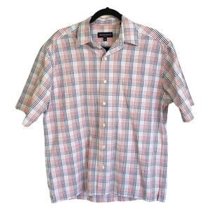 VTG Austin Reed London Size Medium Striped Button Down Shirt Red Blue White